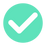 Icône de coche blanche dans un cercle vert menthe symbolisant la validation ou la certification